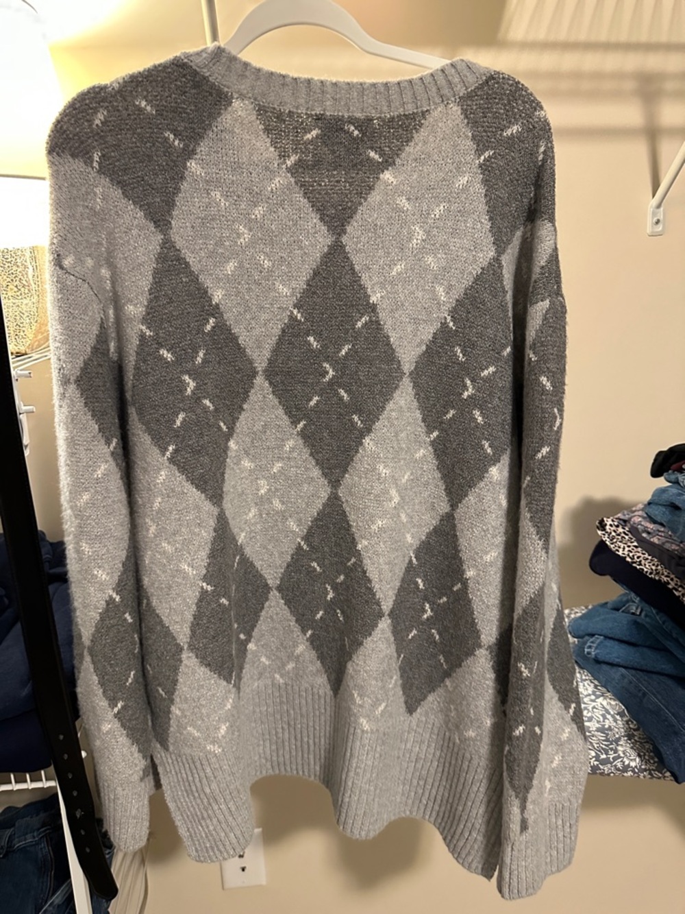 Pink Rose Gray Argyle Knit Crew Sweater - Picture 3 of 3